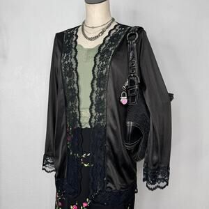 Vintage Vintage Sheer Black Lace Open Robe Jacket Whimsigoth Goth Layering
